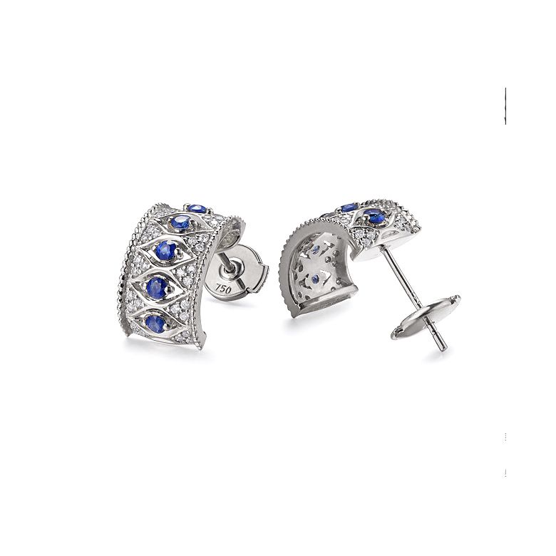 Boucles Oreilles Or blanc, saphir & diamant - 7