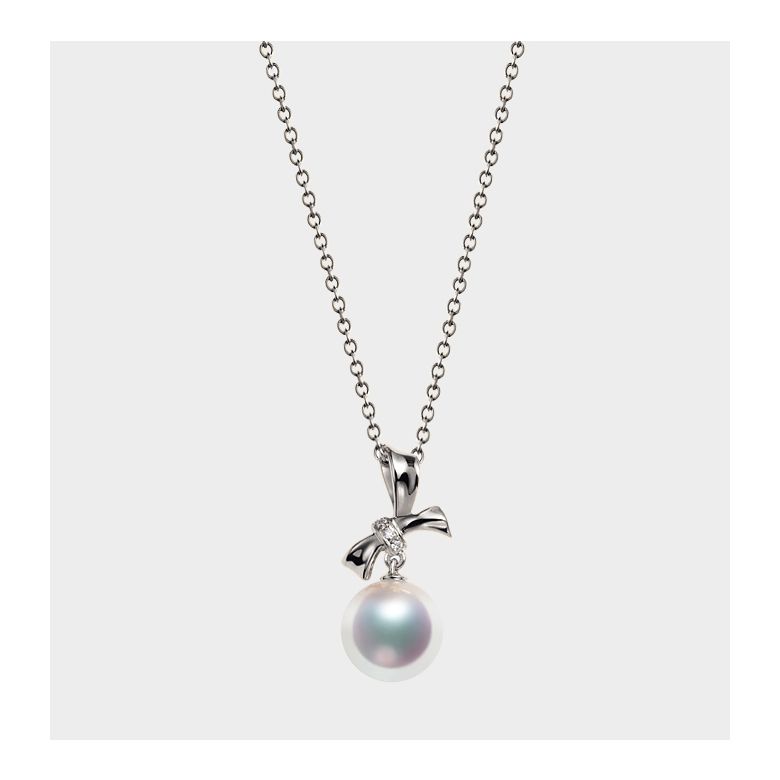 Pendentif Noeud avec ganse. Perle Akoya, Or blanc, Diamants - 6