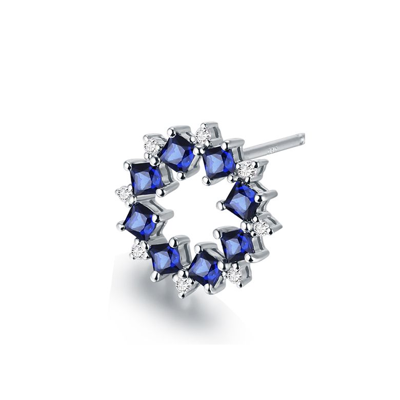 Boucle d oreille fleur de bleuet - Saphir, diamant, or blanc - 5