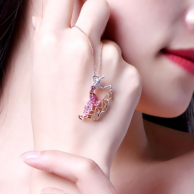 Pendentif Flamenco - Pendentif danseuse de flamenco - Or blanc & rose , Rubis - 7