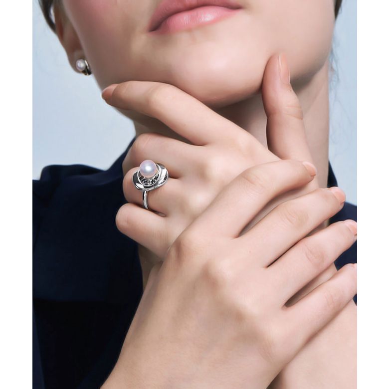Bague Seiza Constellation I Perle Akoya, saphir, diamant I Or blanc - 5