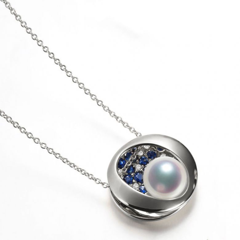 Pendentif constellation seiza I Perle Akoya, diamant, saphir, or blanc - 4
