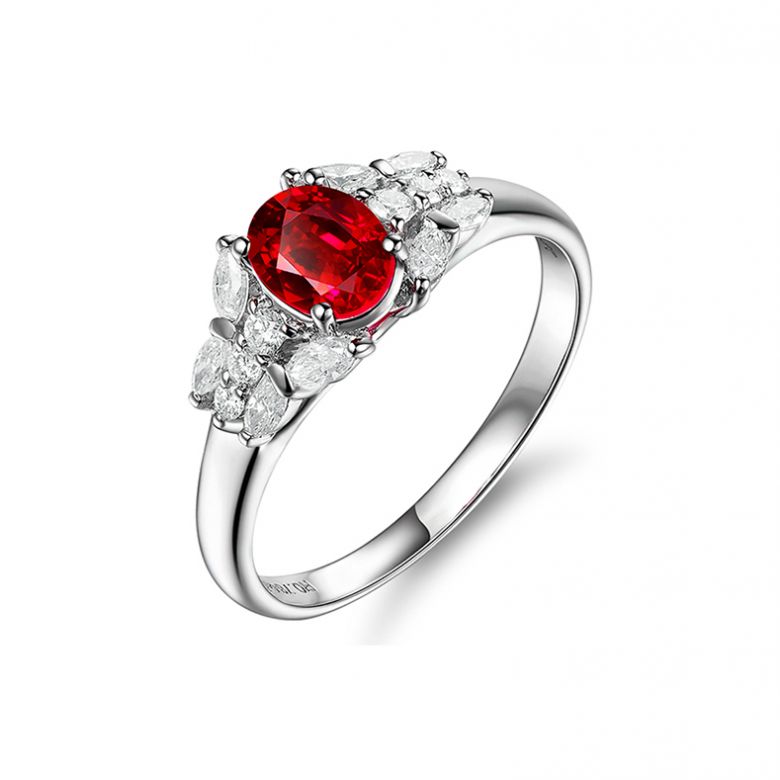 Bague Fiancaille Carlita Rubis Diamants Or Blanc  - 3