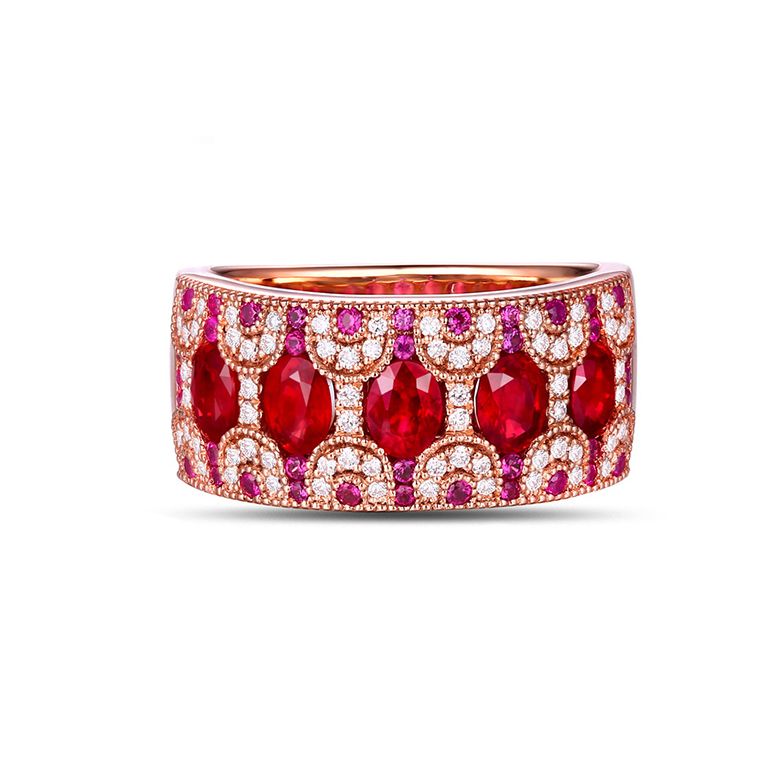 Bague Orientale à Paris. Or rose, Rubis et diamants - 6