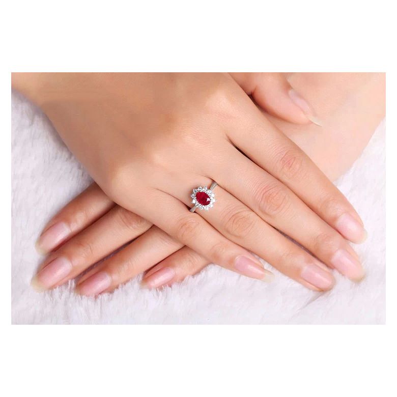 Bague rubis Or blanc. Double pavage diamants. Inspiration florale - 4