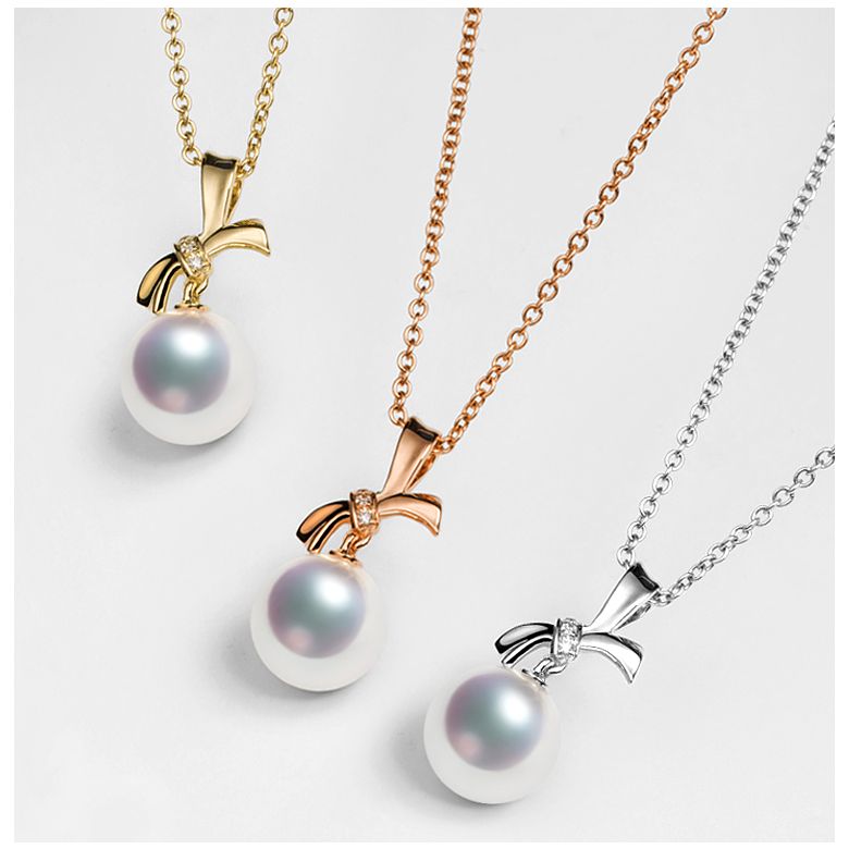 Pendentif Noeud avec ganse. Perle Akoya, Or blanc, Diamants - 7