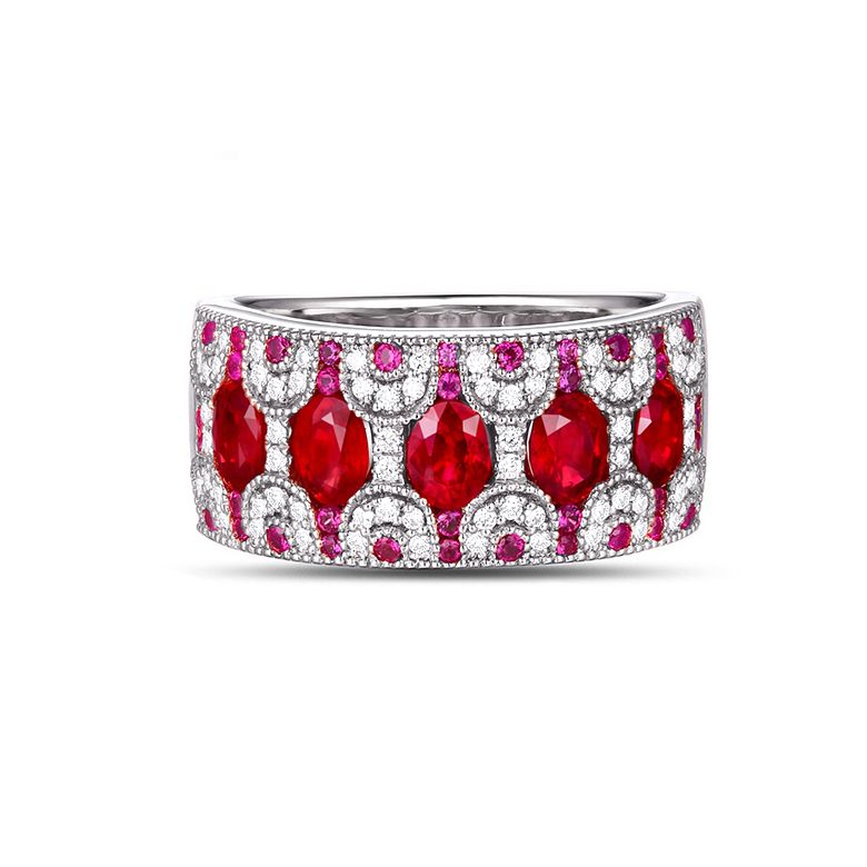 Bague Orientale à Paris. Or blanc, Rubis et diamants - 5