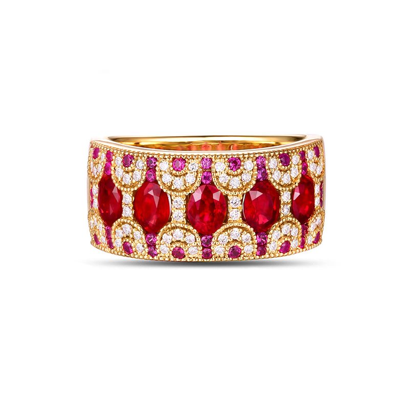 Bague Orientale à Paris. Or jaune, Rubis et diamants - 5
