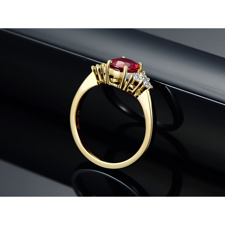Bague Fiançailles Rubis, Diamants, Or jaune. Douce France - 5