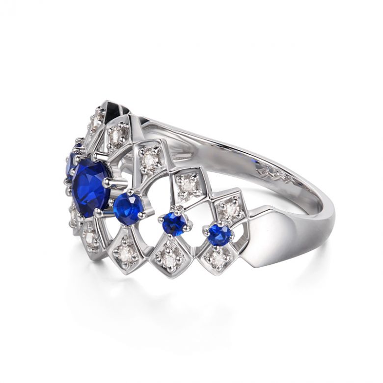 Bague Santa maria novella - Or blanc, saphir bleu & diamant - 9