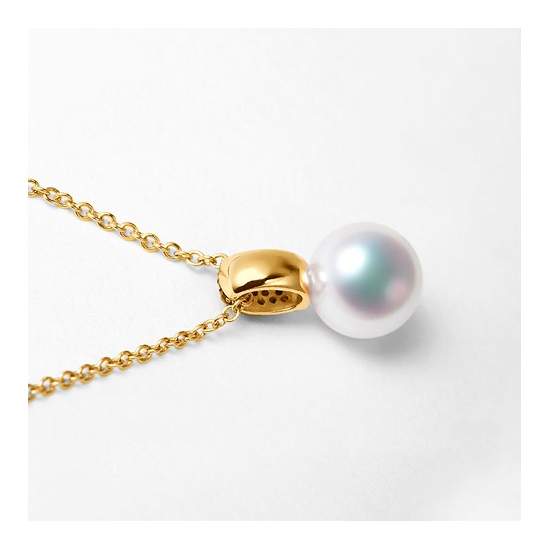 Pendentif Kino, Perle Akoya Japon. Or jaune, diamants et saphirs - 5