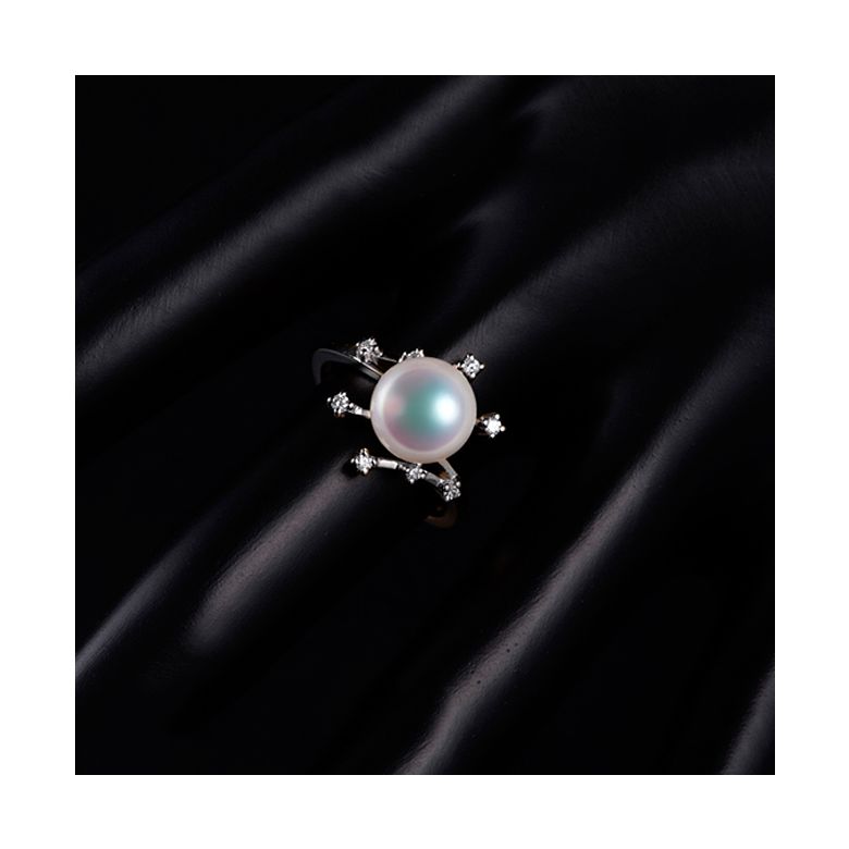 Bague Étoile des neiges. Perle Akoya, Or blanc, diamants - 5