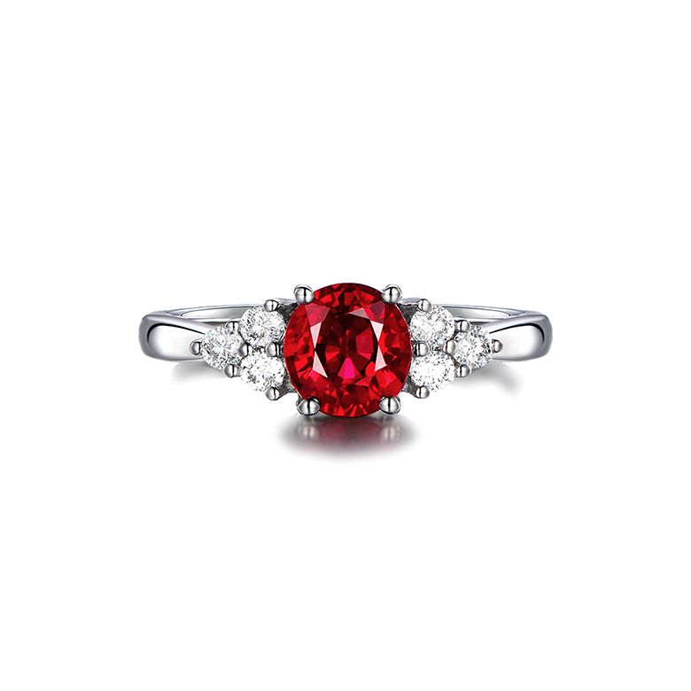Bague Fiançailles Rubis, Diamants, Or blanc. Douce France - 6