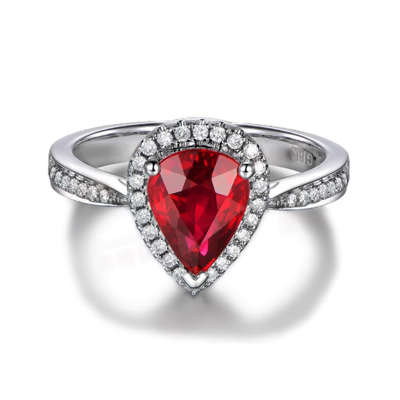 Bague Comtesse Rubis Poire et Diamants. Or blanc - 7