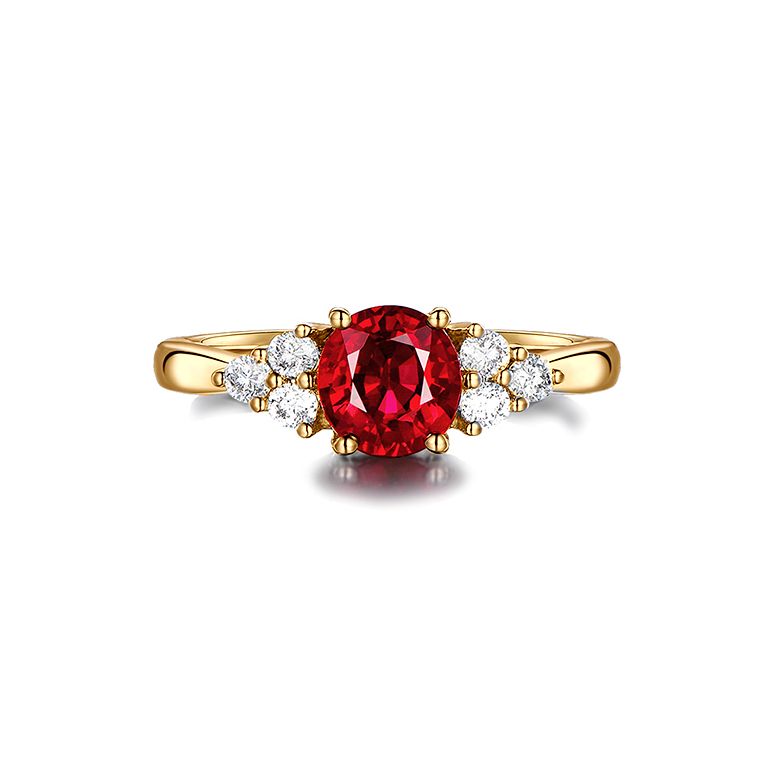 Bague Fiançailles Rubis, Diamants, Or jaune. Douce France - 6