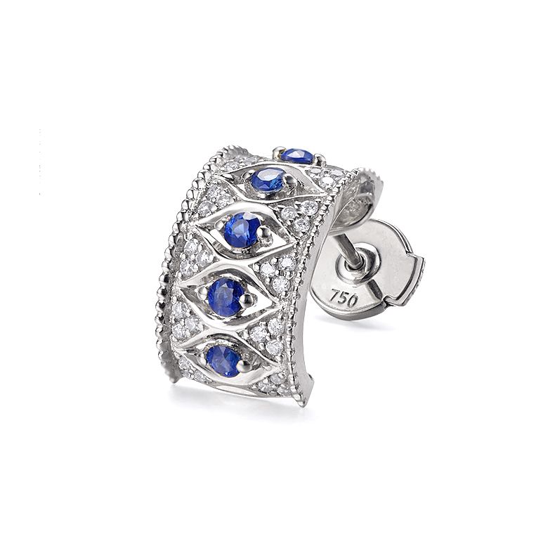 Boucles Oreilles Or blanc, saphir & diamant - 3
