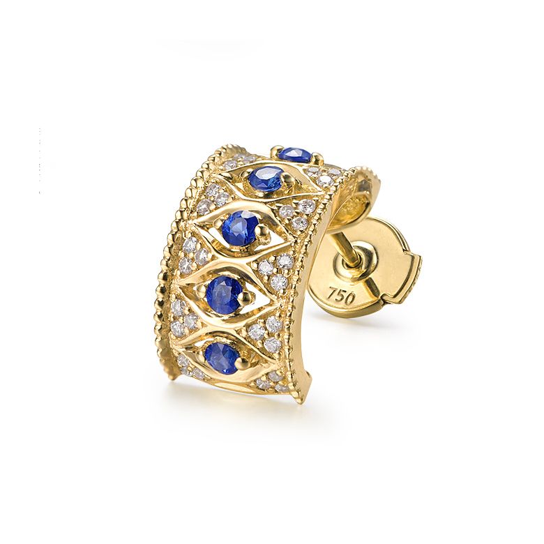 Boucles Oreilles Or jaune, saphir & diamant - 8