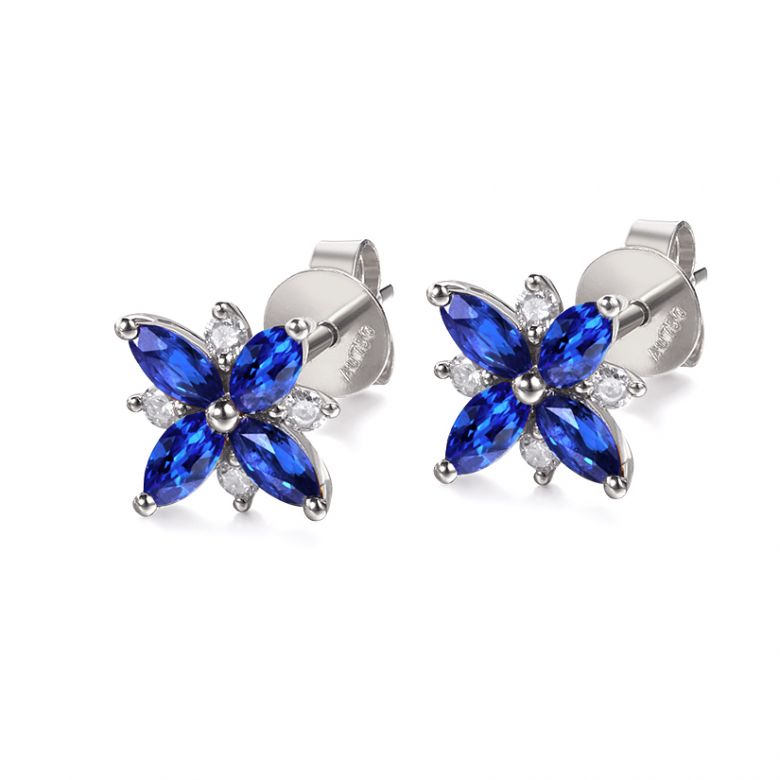 Boucle oreille fleur saphir bleu, diamant, or blanc - Véronique des ruisseaux - 7