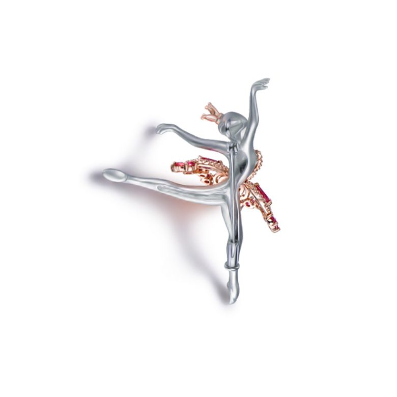 Pendentif Princesse Ballerina - Broche Or blanc - Rubis - 8