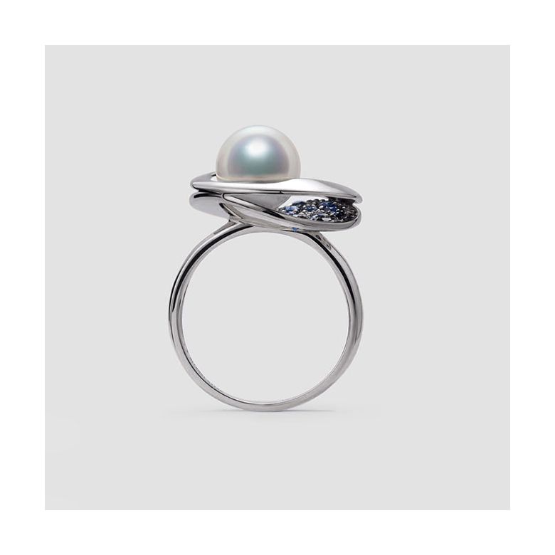 Bague Seiza Constellation I Perle Akoya, saphir, diamant I Or blanc - 7