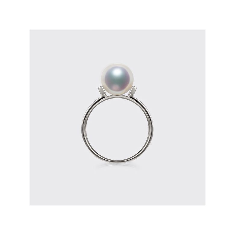Bague monture rail. Or blanc, Diamants sertis et Perle Akoya - 7