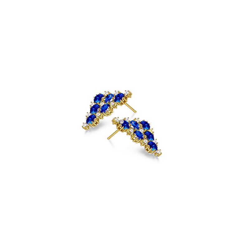 Boucle d oreille Triangle des Bermudes - Saphir, or jaune, diamant - 6