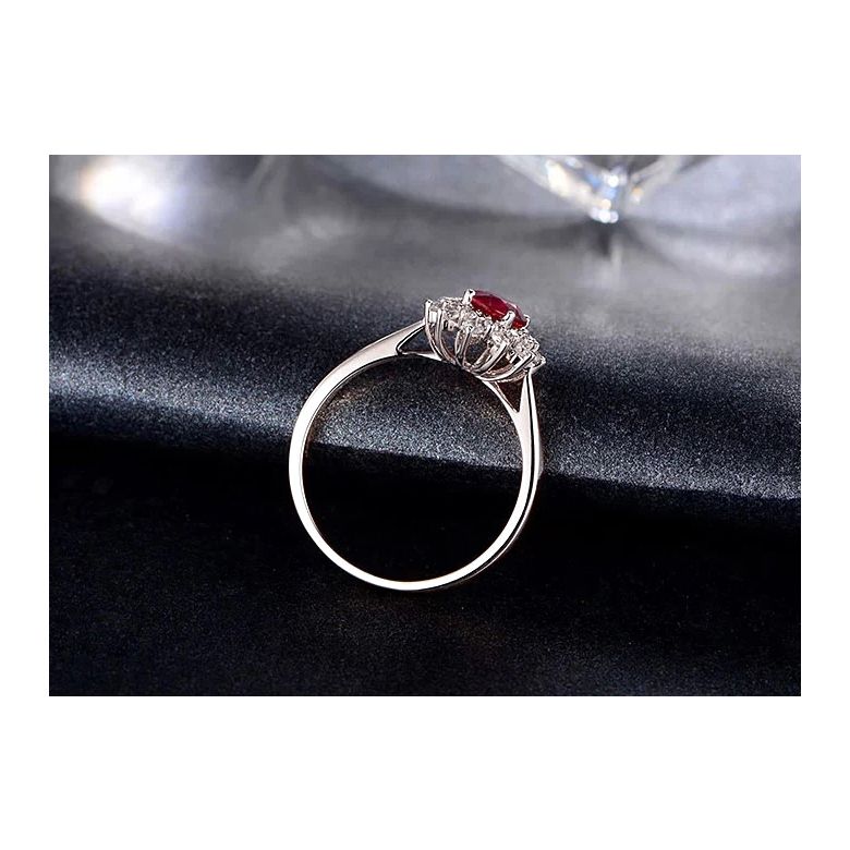 Bague rubis Or blanc. Double pavage diamants. Inspiration florale - 3
