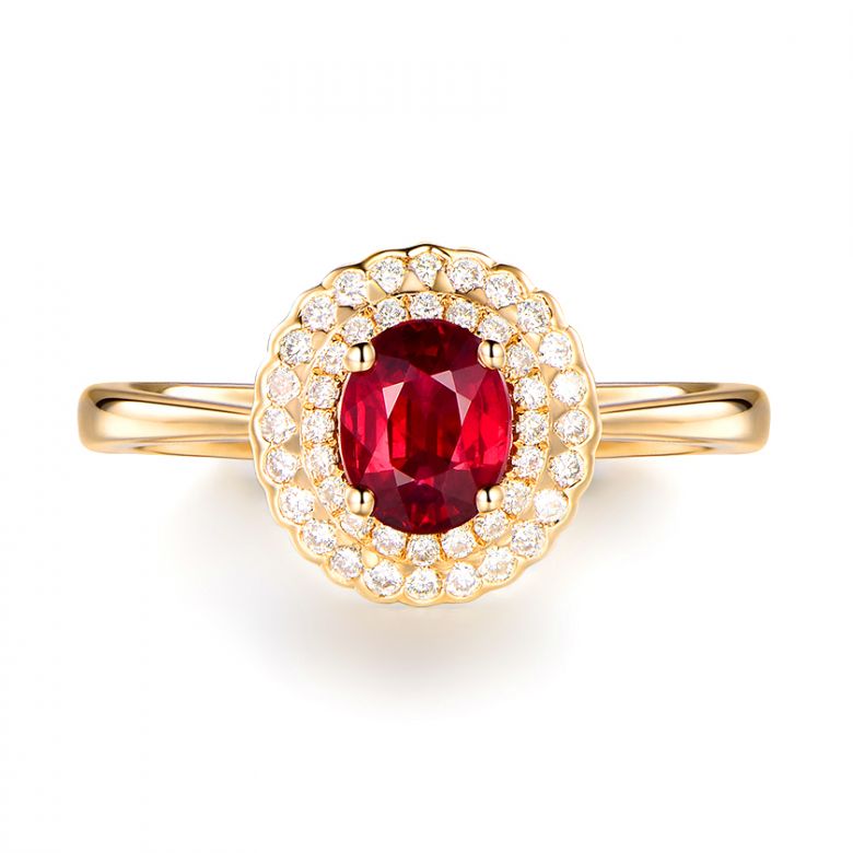 1 rubis, des diamants et de l'or jaune : Bague Florali - 10