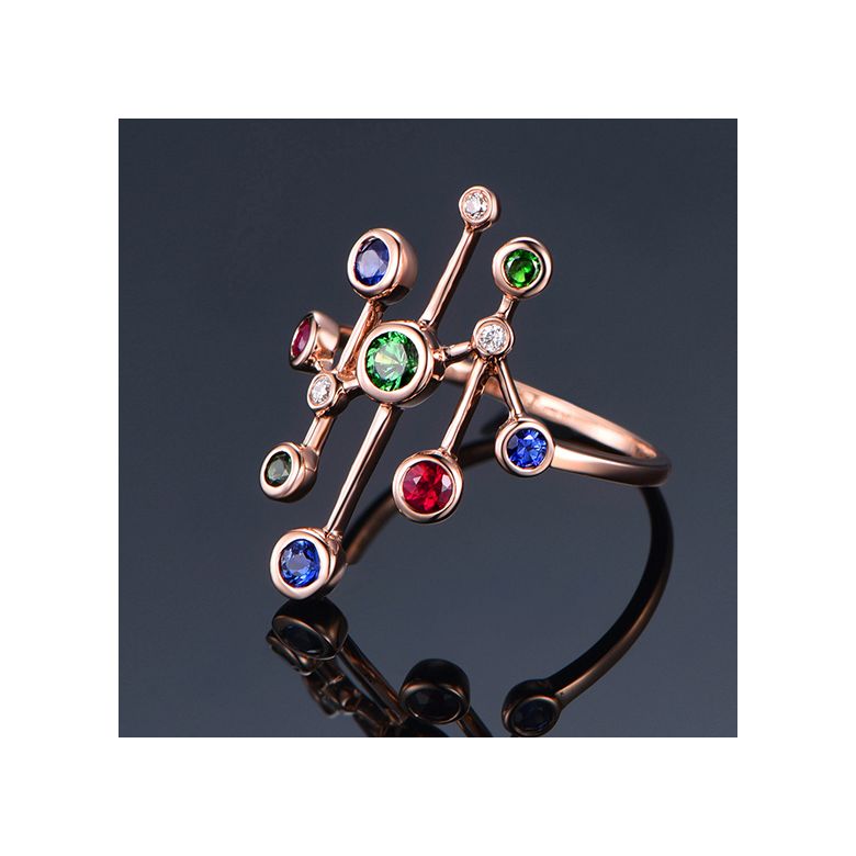 Bague Or rose, pierres précieuses. Gouttes d'amour - 5