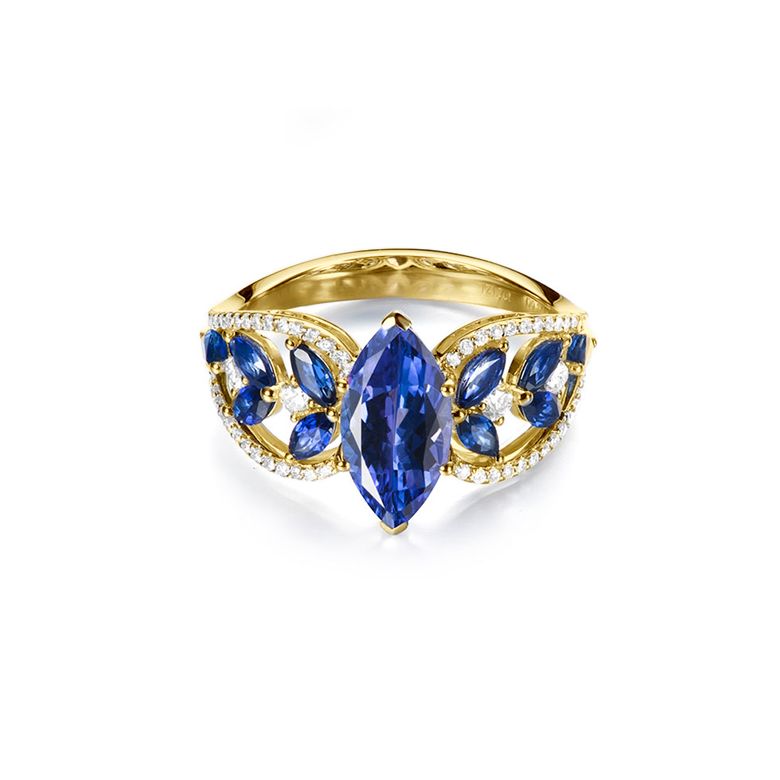 Bague Mère Nature - Saphir bleu - Or jaune, diamant - 6