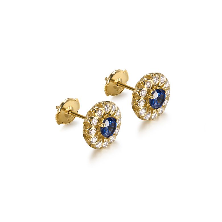 Boucle d oreille bleu de Médicis - Saphir, or jaune, diamant - 9