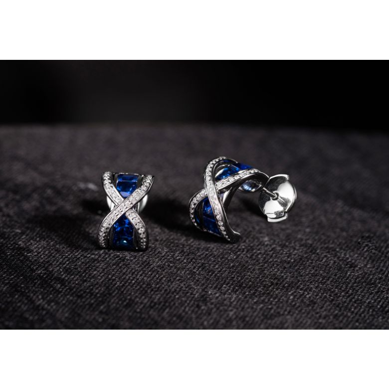 Boucles Oreilles sens de nos vies. En saphirs, diamants et Or blanc - 8