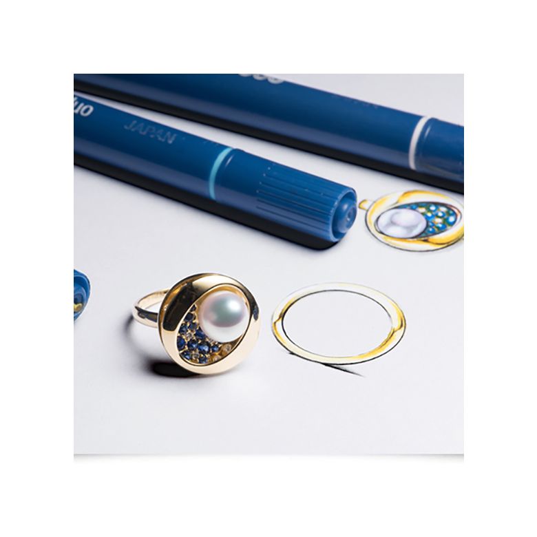 Bague Seiza Constellation I Perle Akoya, saphir, diamant I Or jaune - 10