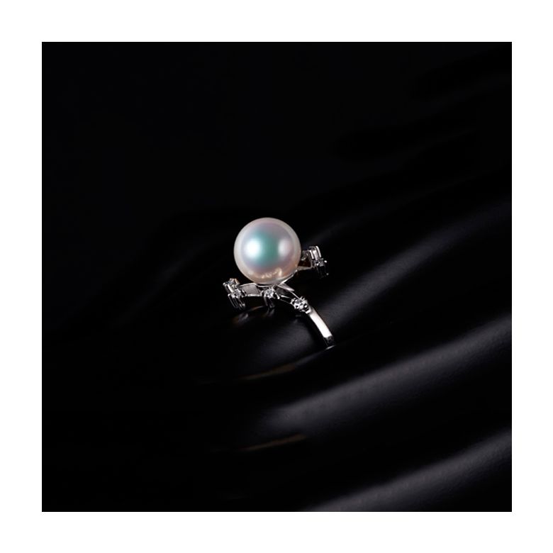 Bague Étoile des neiges. Perle Akoya, Or blanc, diamants - 6