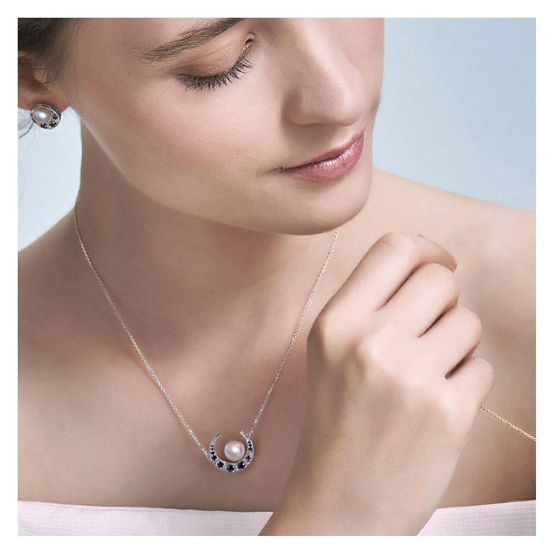 Pendentif Mikadzuki I Perle Akoya Saphir. Croissant de Lune - 3