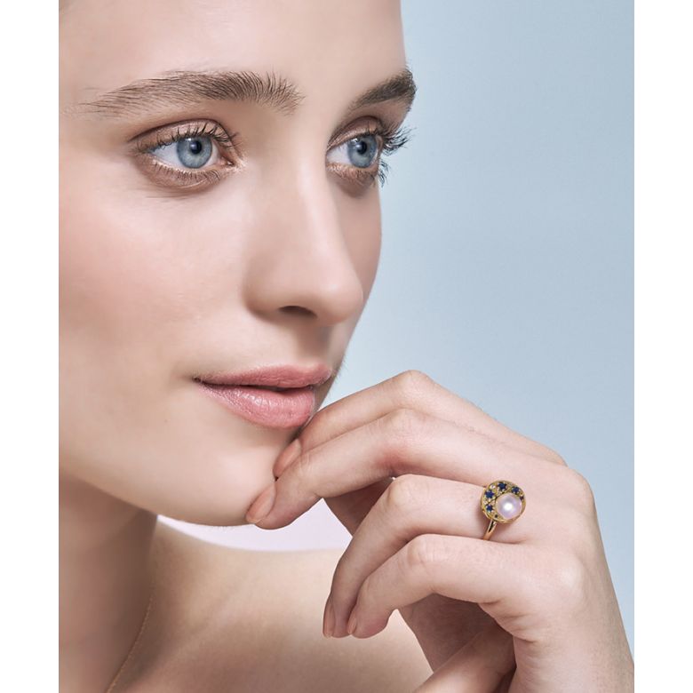 Bague Mikadzuki, Croissant de Lune I Perle Akoya, Saphir, Diamant - 6