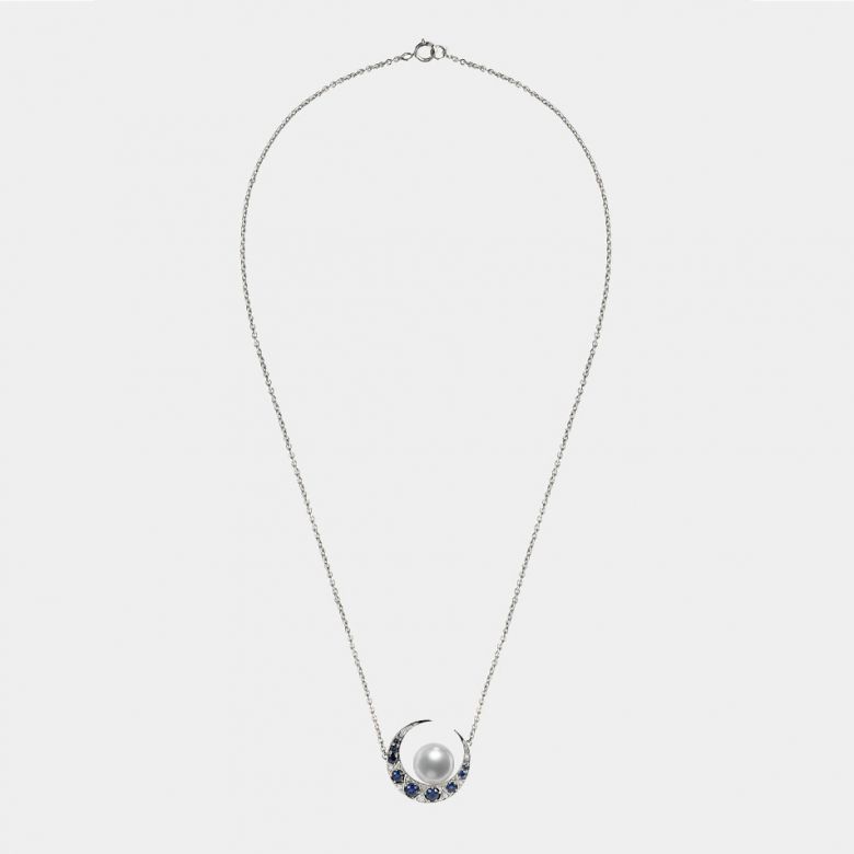 Pendentif Mikadzuki I Perle Akoya Saphir. Croissant de Lune - 9
