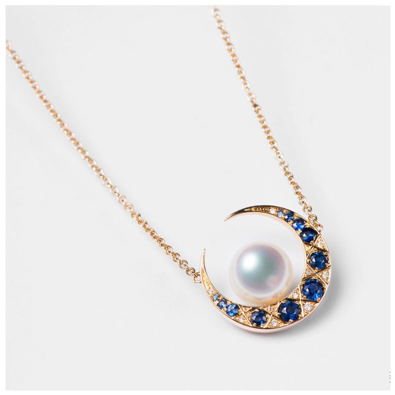 Pendentif Mikadzuki I Perle Akoya Saphir. Croissant de Lune - 8
