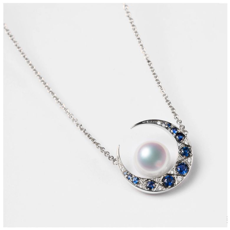 Pendentif Mikadzuki I Perle Akoya Saphir. Croissant de Lune - 5