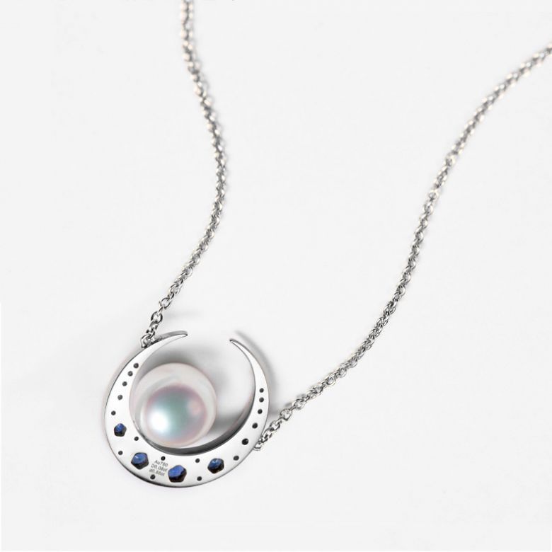 Pendentif Mikadzuki I Perle Akoya Saphir. Croissant de Lune - 6