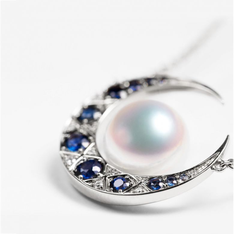 Pendentif Mikadzuki I Perle Akoya Saphir. Croissant de Lune - 7