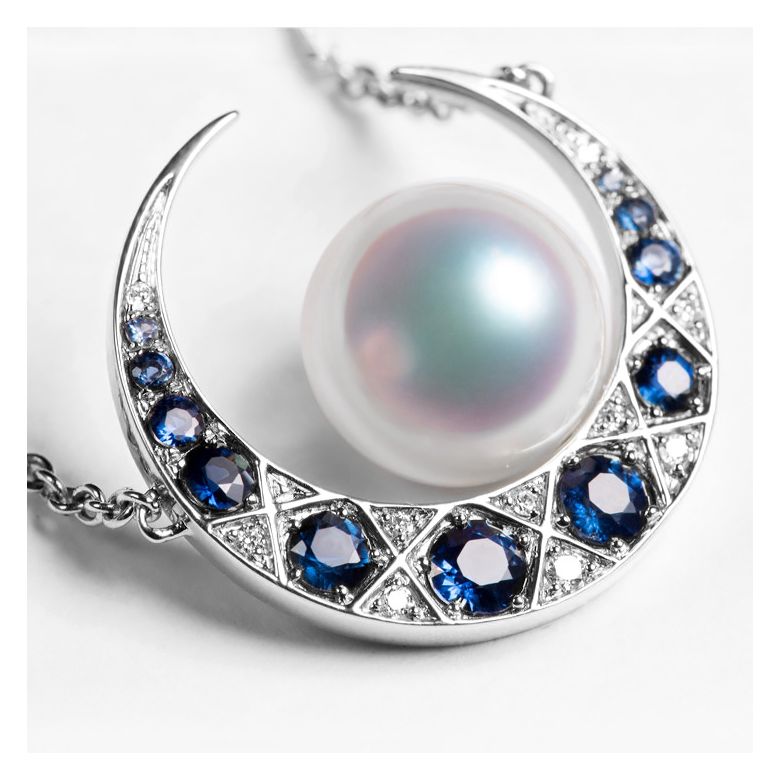 Pendentif Mikadzuki I Perle Akoya Saphir. Croissant de Lune - 8