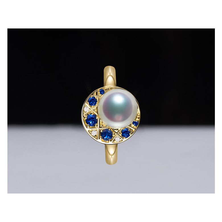 Bague Mikadzuki, Croissant de Lune I Perle Akoya, Saphir, Diamant - 9