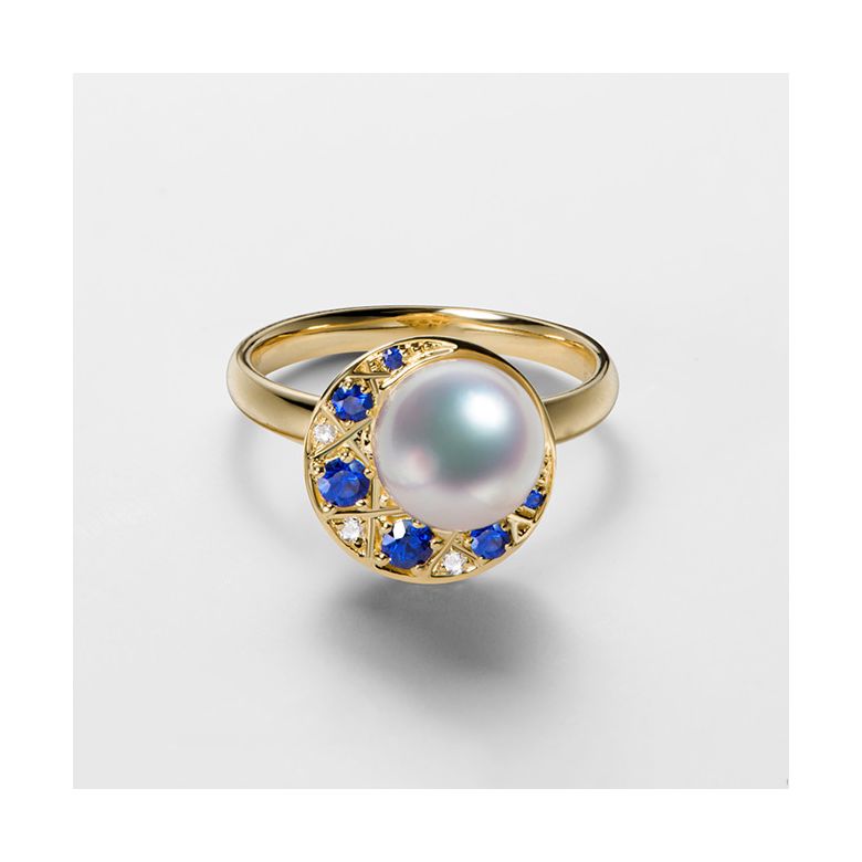 Bague Mikadzuki, Croissant de Lune I Perle Akoya, Saphir, Diamant - 3