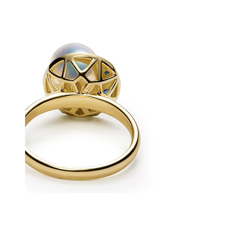Bague Mikadzuki, Croissant de Lune I Perle Akoya, Saphir, Diamant - 4
