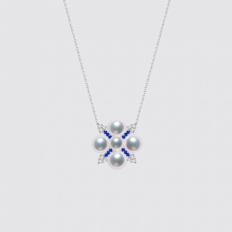 Pendentif Voyage stellaire I Perle Akoya Or blanc Diamant Saphir - 3