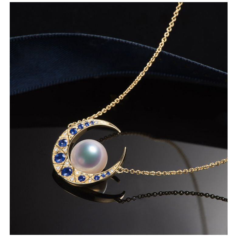 Pendentif Mikadzuki I Perle Akoya Saphir. Croissant de Lune - 13