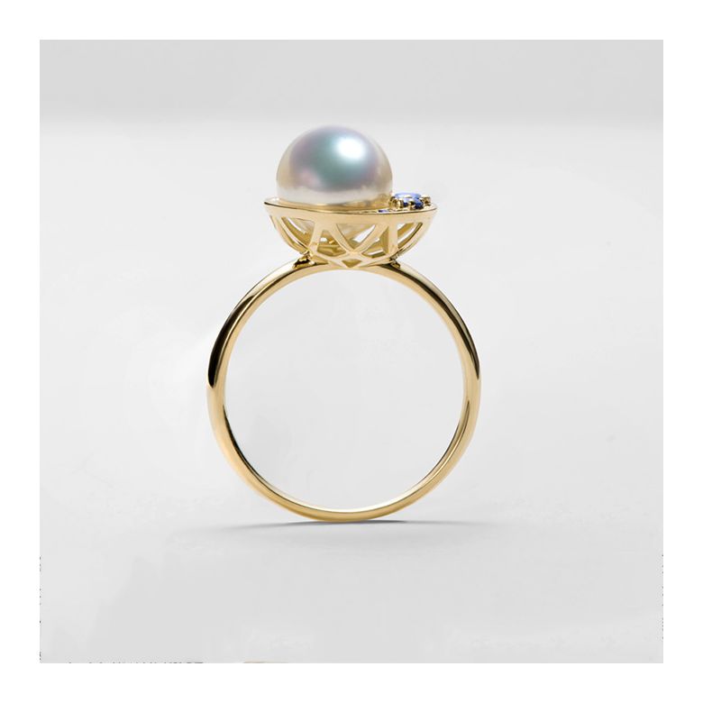 Bague Mikadzuki, Croissant de Lune I Perle Akoya, Saphir, Diamant - 10