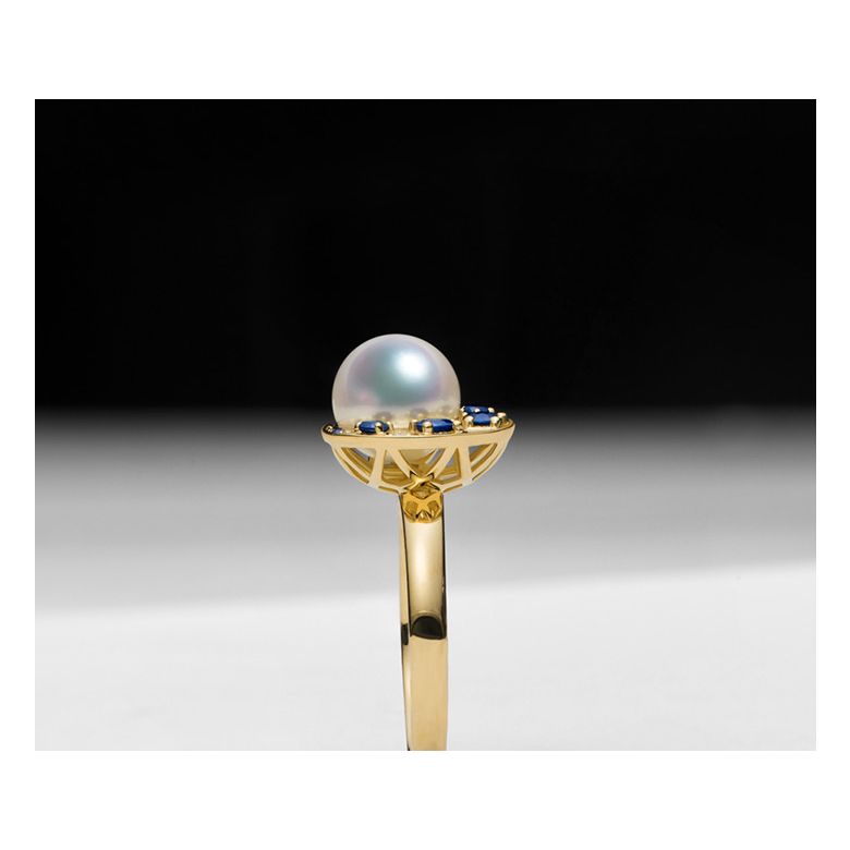 Bague Mikadzuki, Croissant de Lune I Perle Akoya, Saphir, Diamant - 11
