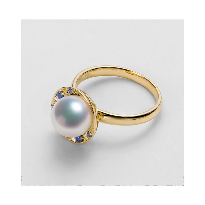 Bague Mikadzuki, Croissant de Lune I Perle Akoya, Saphir, Diamant - 12